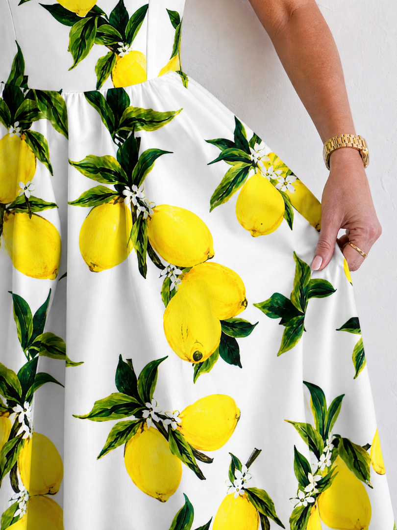 Limonelle | Vestido midi sin mangas con estampado de limones