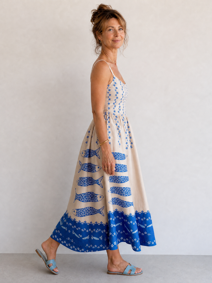 Mukara | Vestido midi sin mangas con estampado de peces