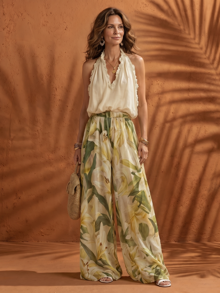 Solange™ | Conjunto halter y pantalón floral