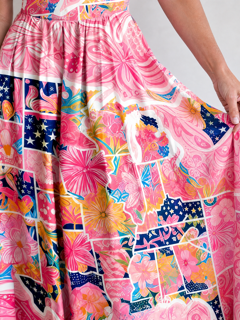 Valhala | Vestido Midi de Impresión Floral Patchwork