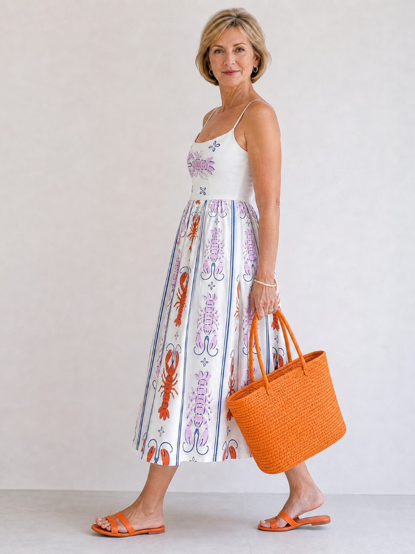Coralyse | Vestido midi sin mangas con estampado de langosta