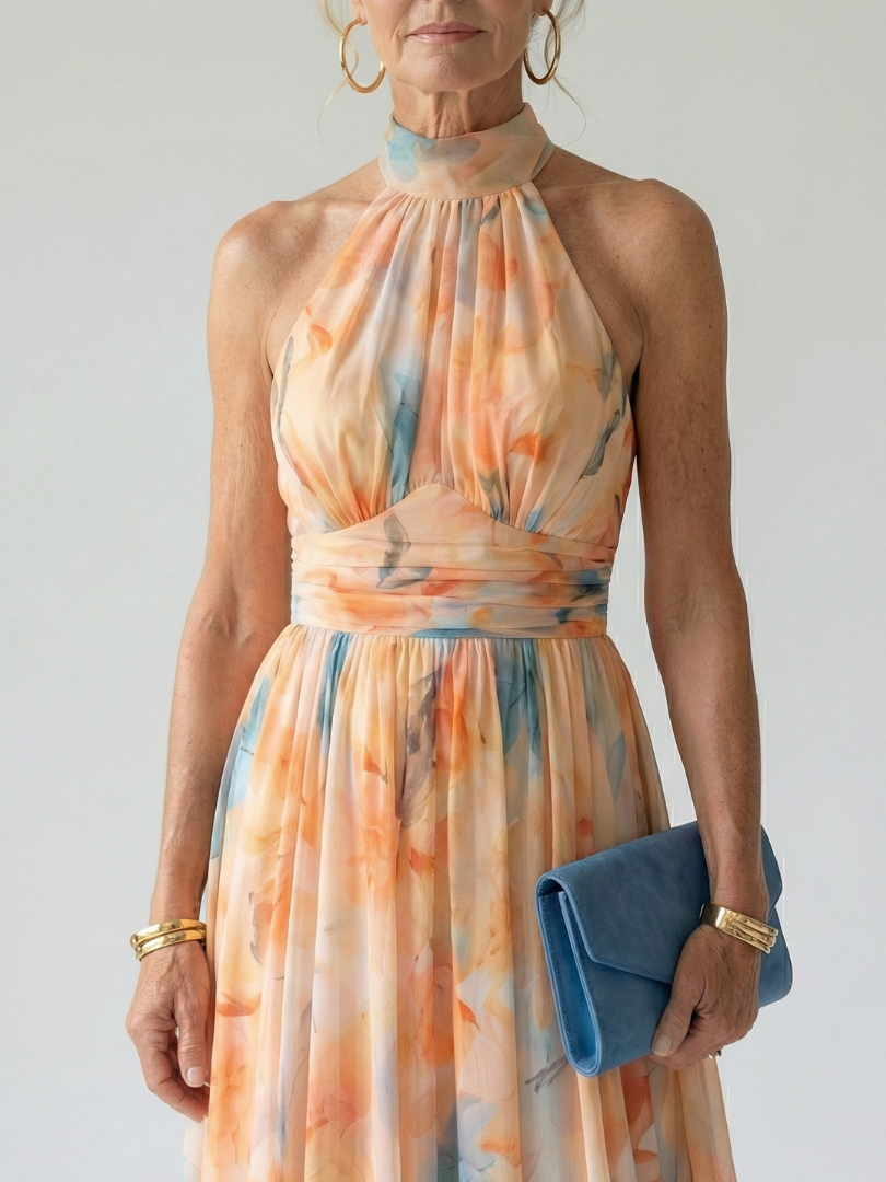 Elin | Vestido Midi con Cuello Halter Suave