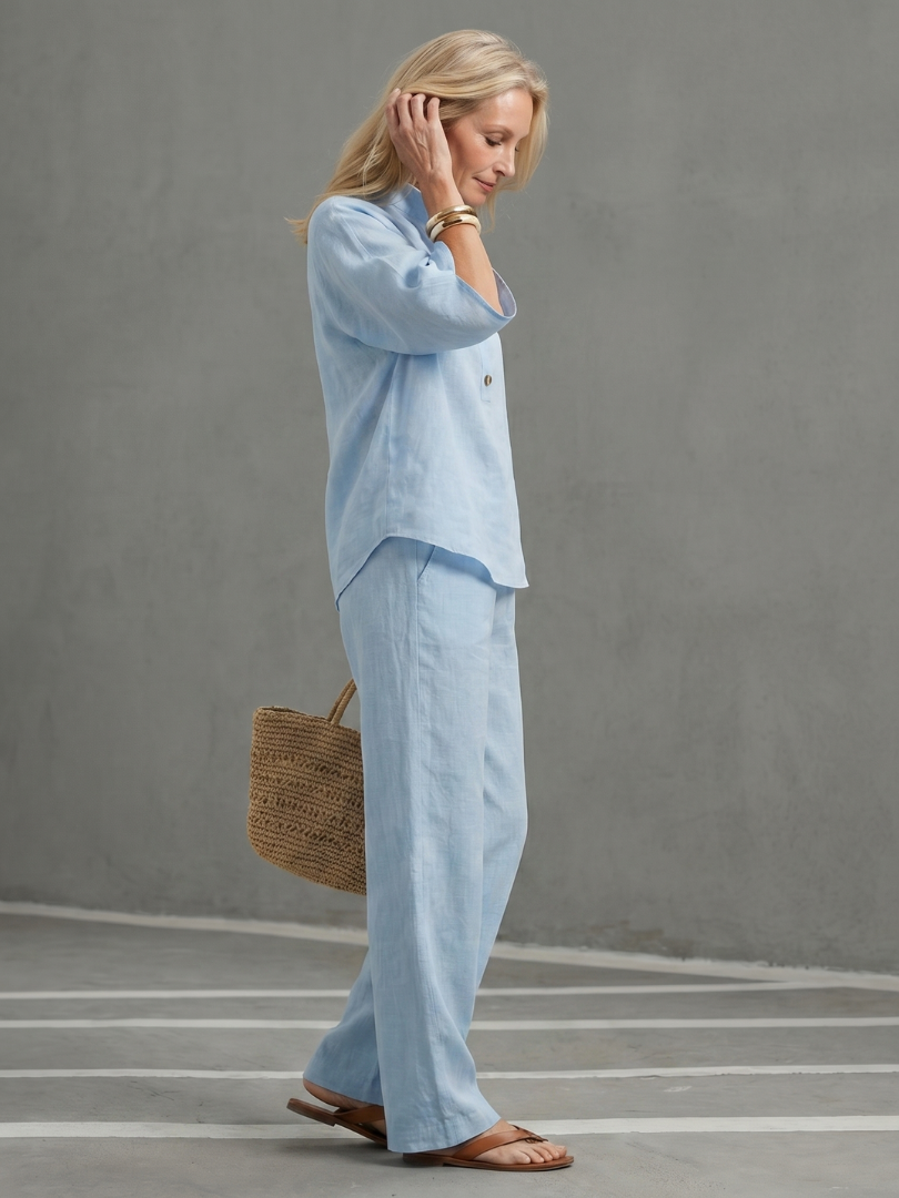 Amity™ | Conjunto túnica botones y pantalón recto