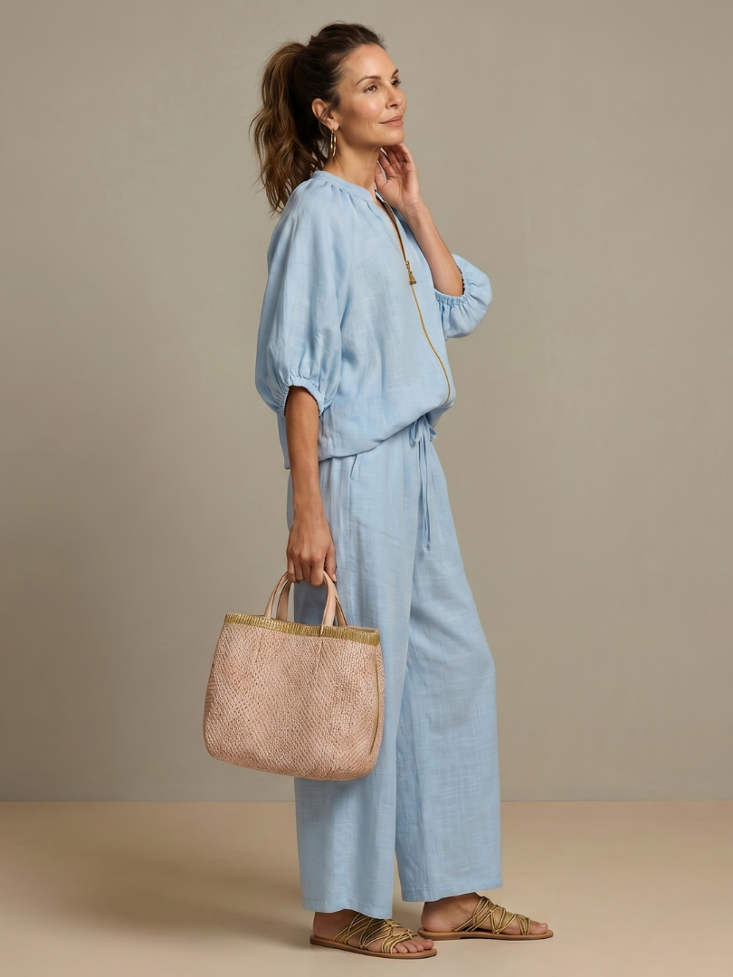 Natalia™ | Conjunto blusa cremallera y pantalón ancho