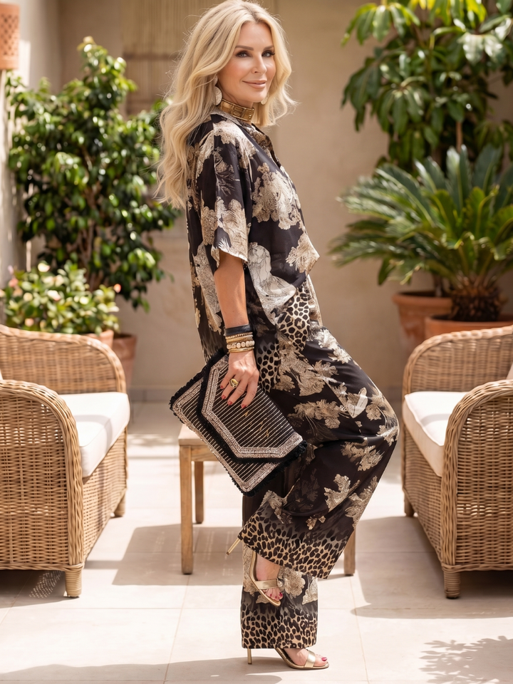 Mina™ | Conjunto top cruzado y pantalón ancho