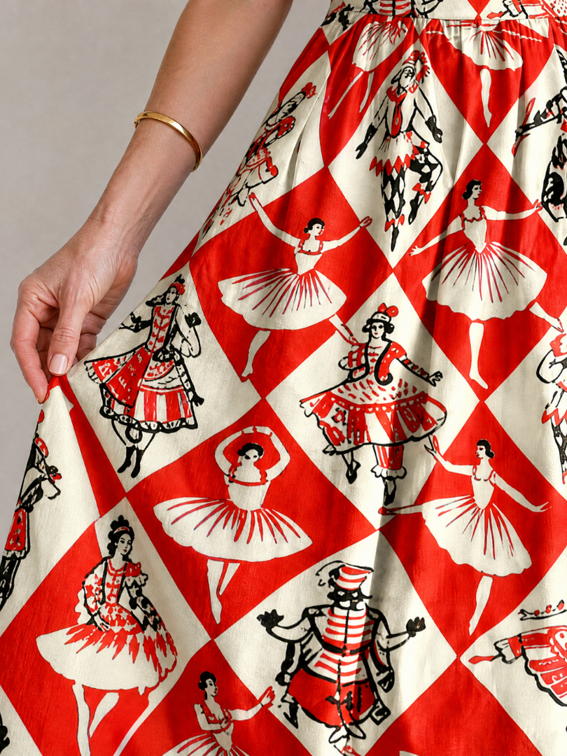 Virelina | Vestido Midi Sin Mangas con Estampado de Diamantes