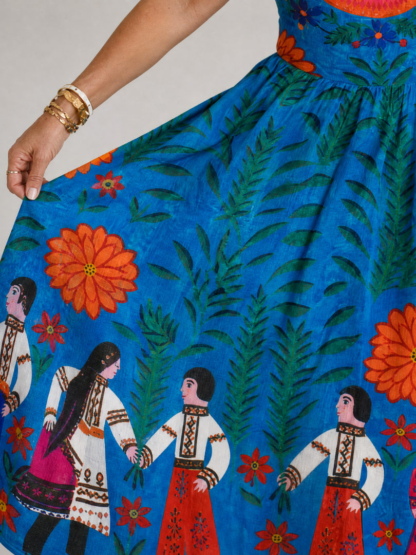 Xylienne | Vestido Midi Sin Mangas de Estampado Folk
