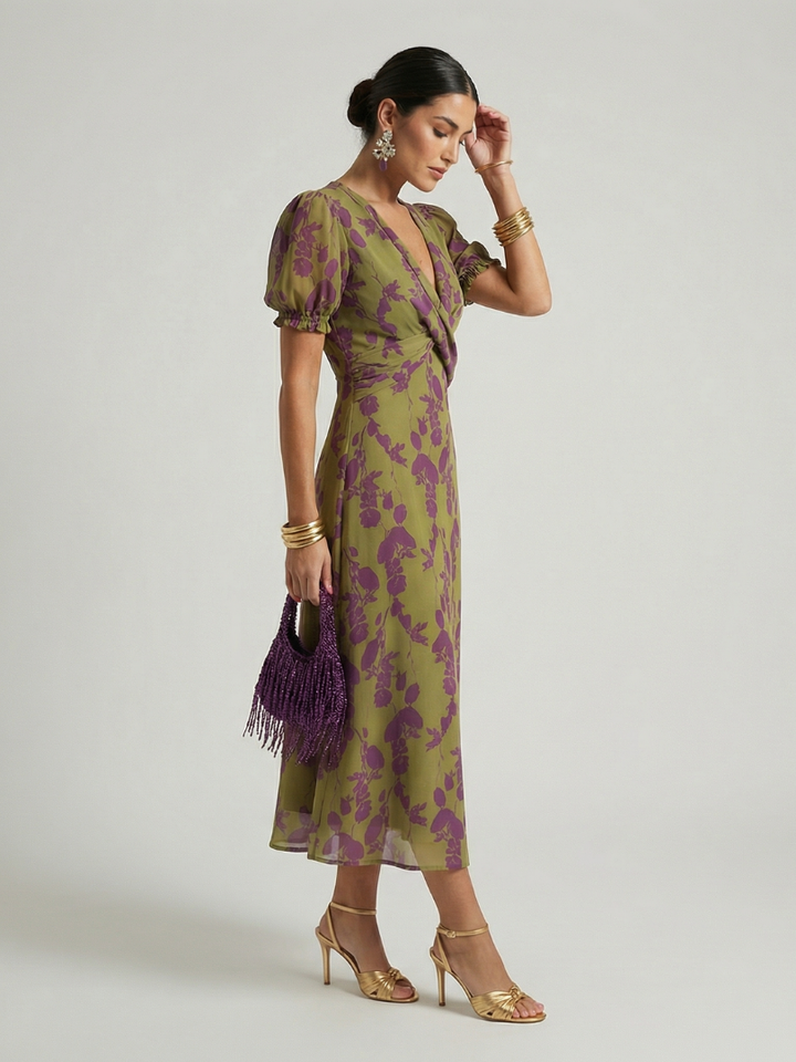 Virel™ | Vestido Midi Floral Fluido