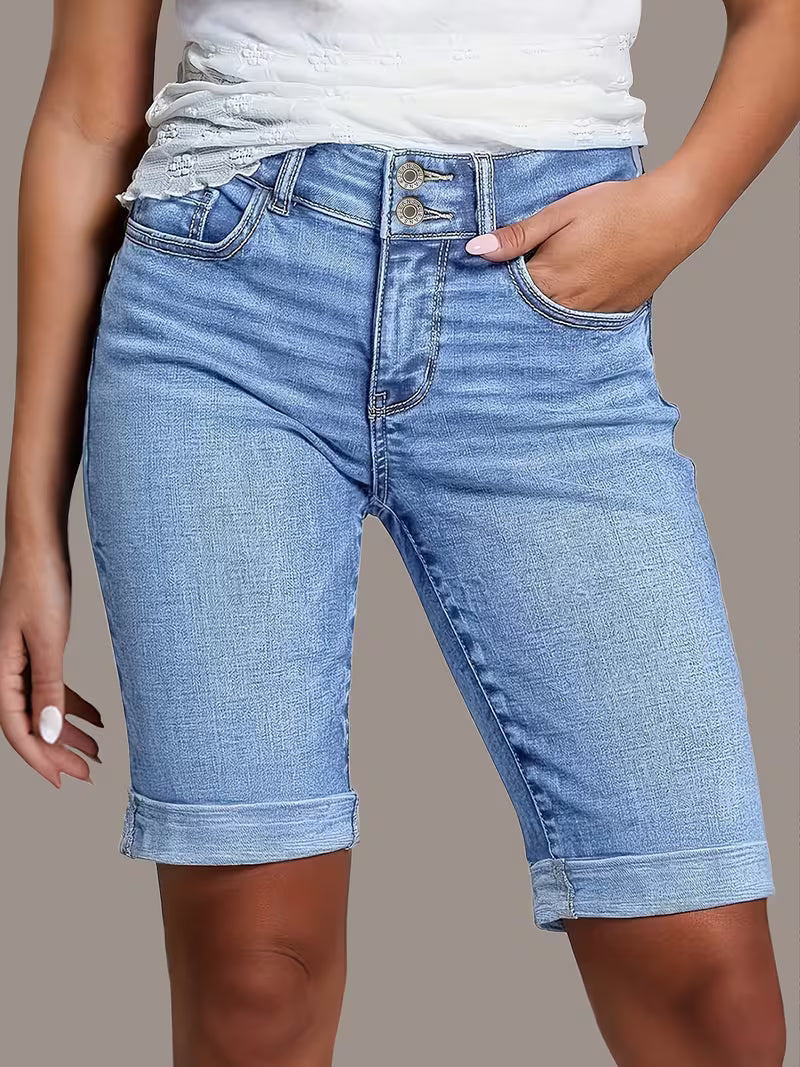 Valeria™ – Bermuda Vaquera de Talle Alto