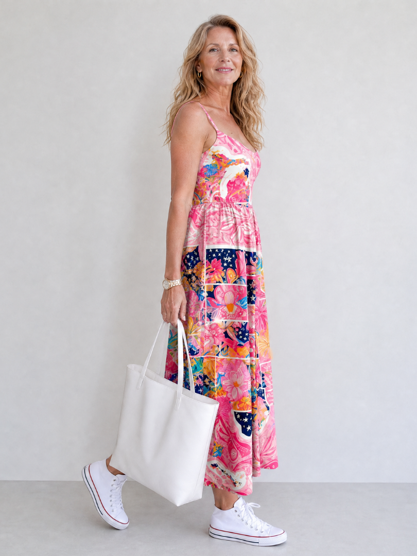 Valhala | Vestido Midi de Impresión Floral Patchwork