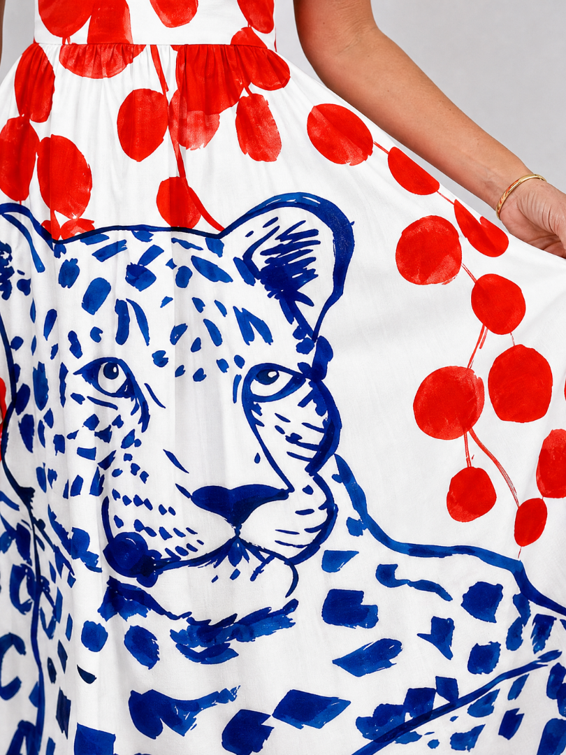 Zarelia | Vestido Midi con Estampado Gráfico de Leopardo
