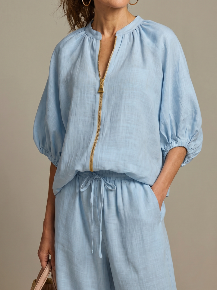 Natalia™ | Conjunto blusa cremallera y pantalón ancho
