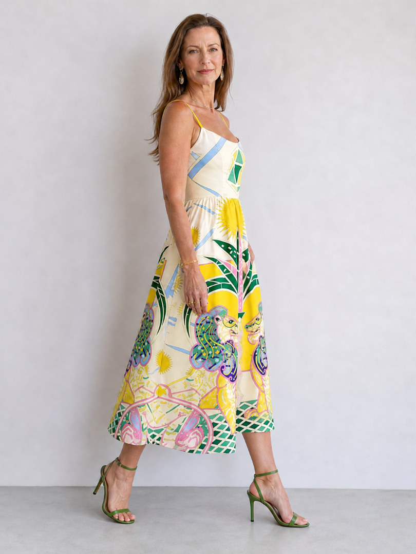 Zephyrelle | Vestido Midi con Estampado Geométrico de León