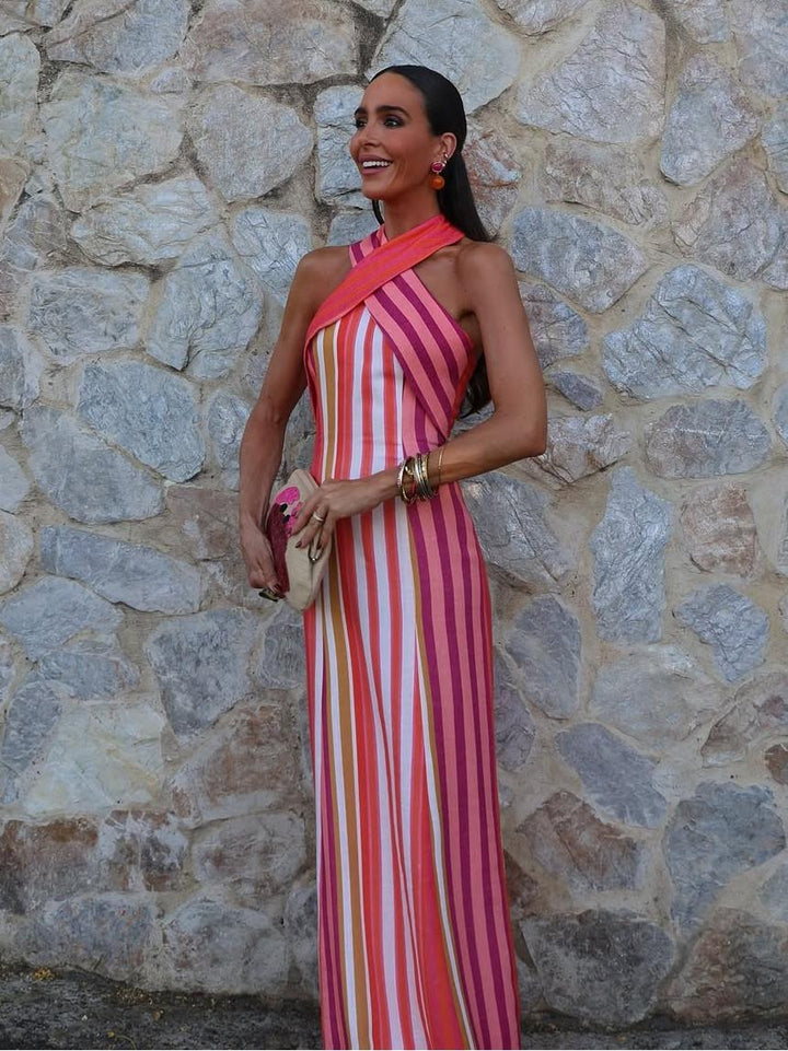 Vestido con tirantes de franjas Sunset Samba Cross-Halter