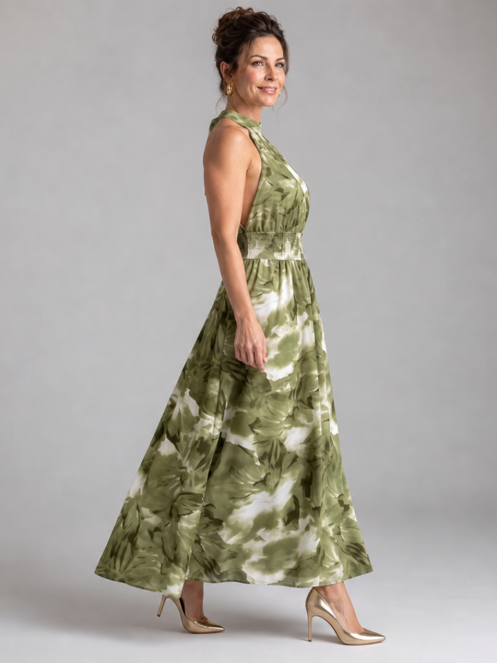 Olivia | Vestido Midi de Print Abstracto con Cintura Fruncida