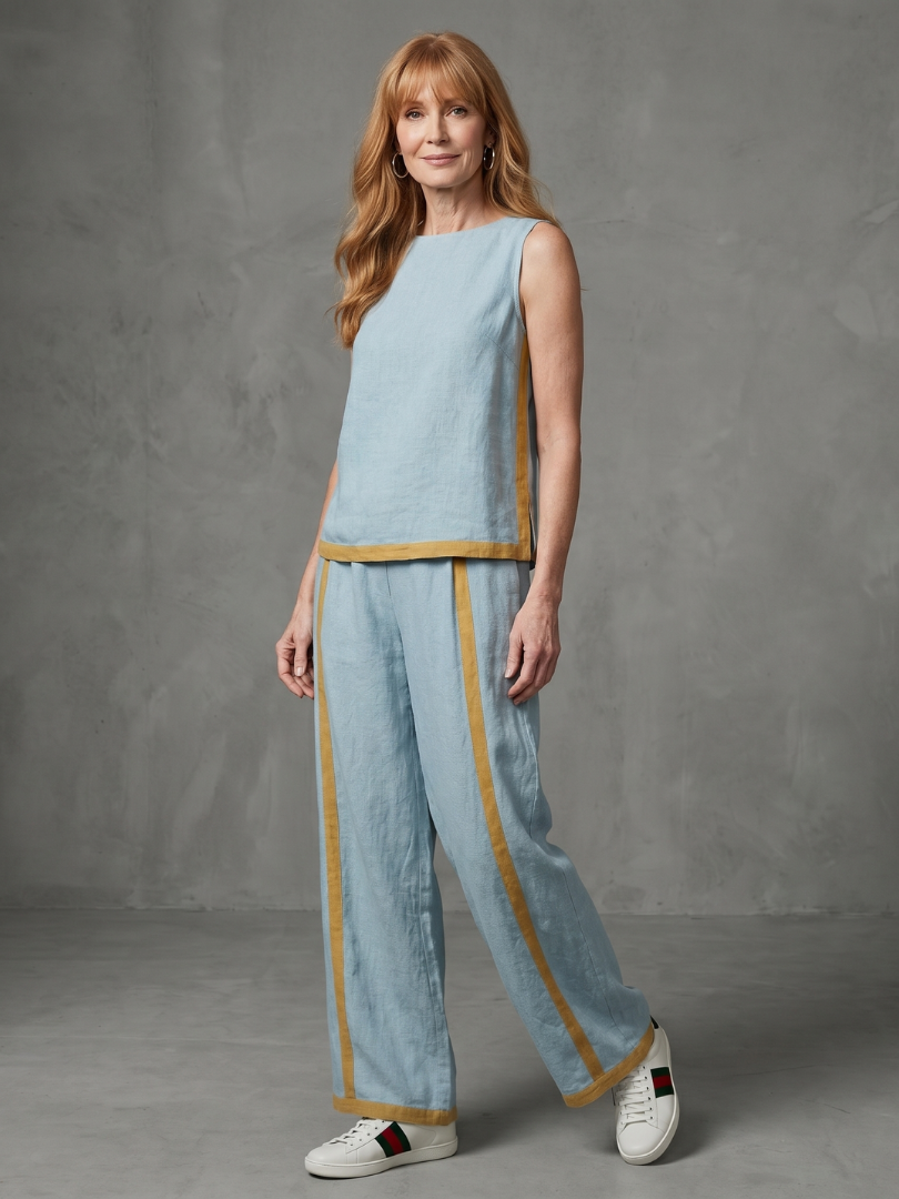 Inara™ | Conjunto de top sin mangas y pantalón de pernera ancha con detalle en contraste