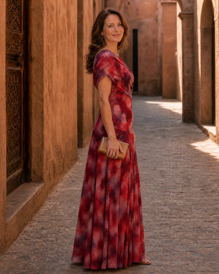 Zarephine | Vestido Maxi Fluido de Impresión Acuarela de Un Hombro