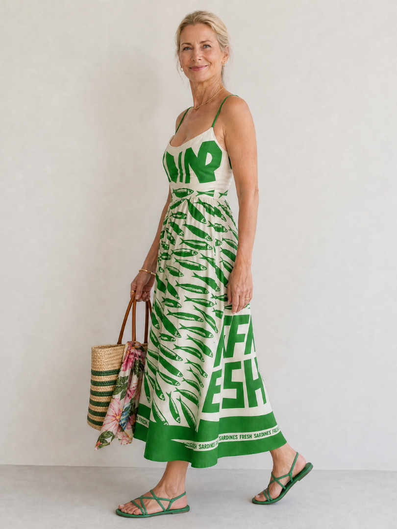 Marivelle | Vestido Midi con Estampado de Peces