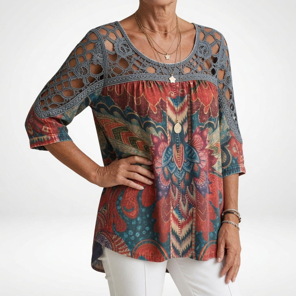 Sofía™ Blusa estampada étnica bohemia feminidad natural
