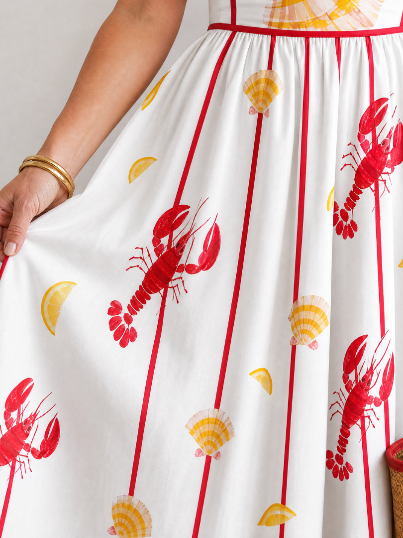Coriselle | Vestido Midi con Estampado de Langosta y Conchas