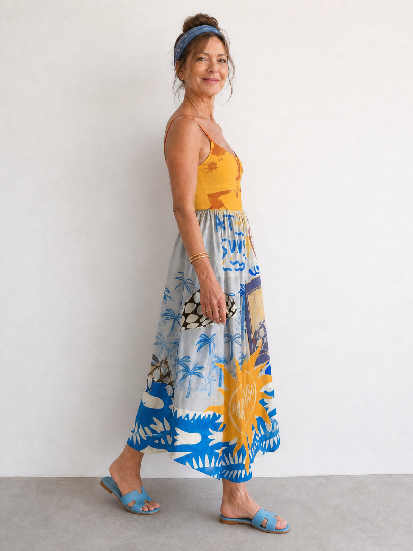 Zarman | Vestido Midi Sin Mangas con Estampado Costero