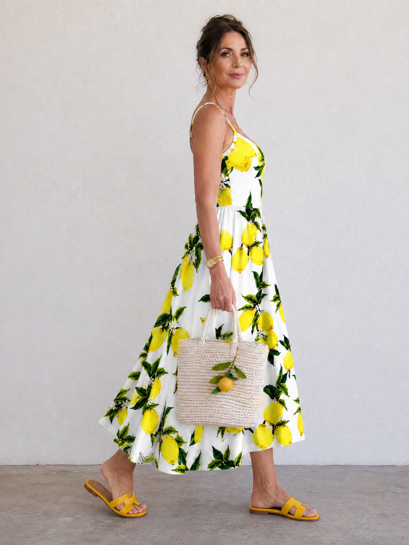 Limonelle | Vestido midi sin mangas con estampado de limones