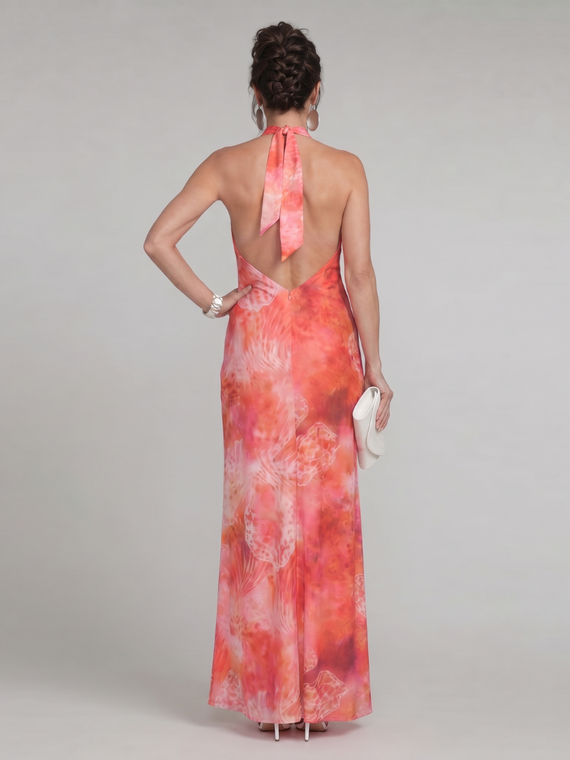 Coraline | Vestido Maxi con Escote Halter y Patrón Impreso