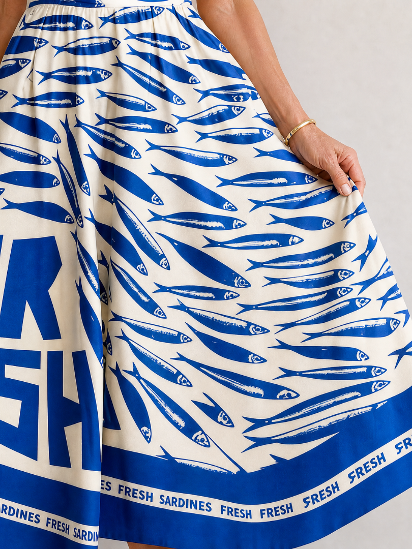 Suriope | Vestido Midi con Estampado Gráfico de Peces