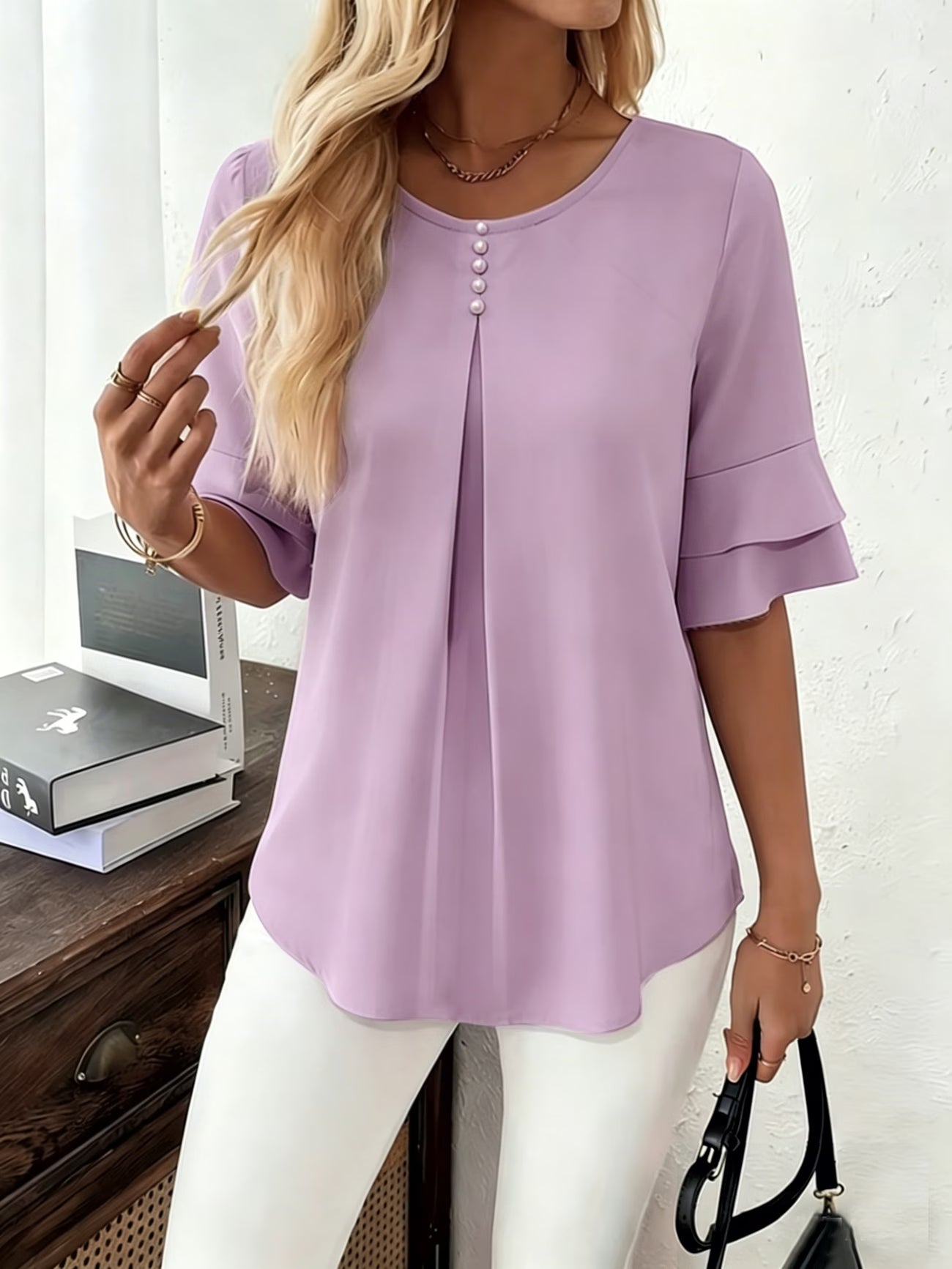 Clara™ | Blusa Fluida de Manga Volante