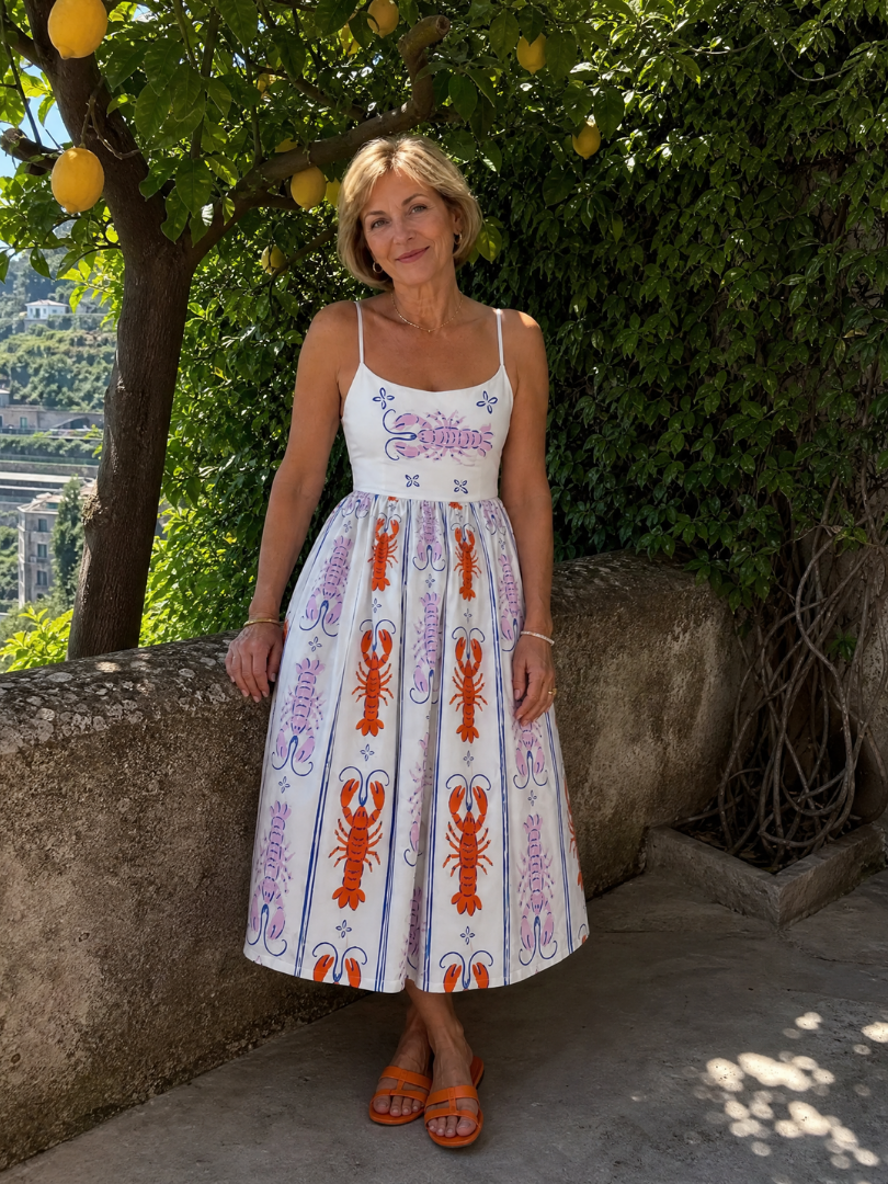 Coralyse | Vestido midi sin mangas con estampado de langosta