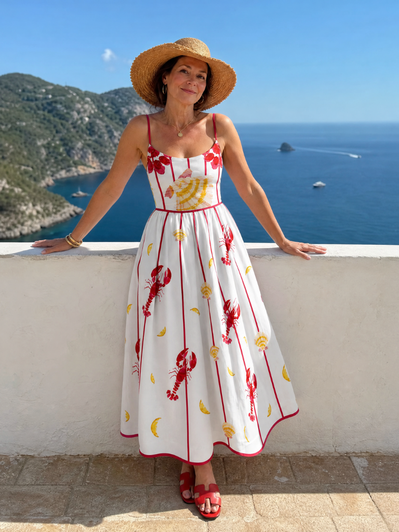 Coriselle | Vestido Midi con Estampado de Langosta y Conchas
