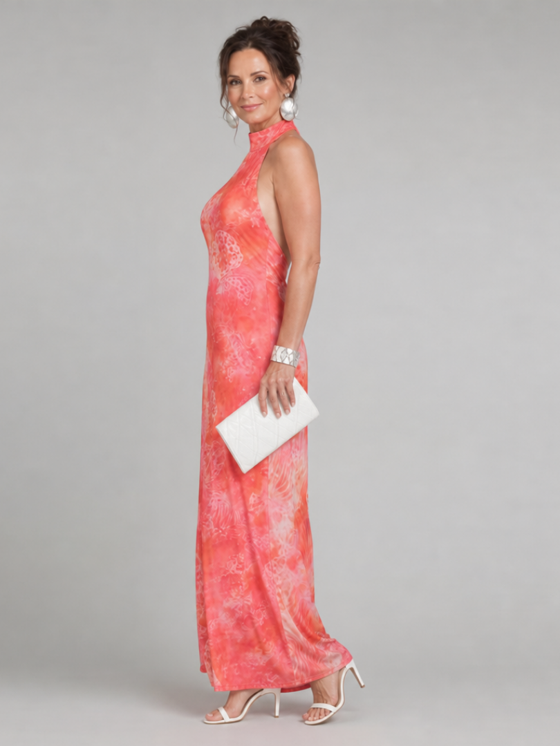 Coraline | Vestido Maxi con Escote Halter y Patrón Impreso