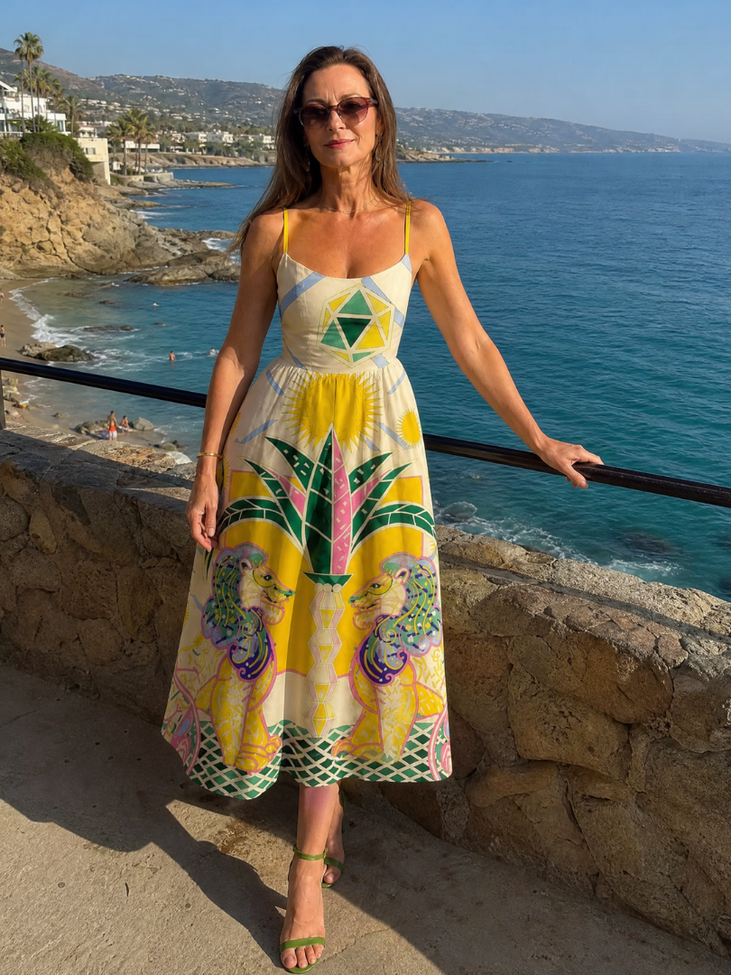 Zephyrelle | Vestido Midi con Estampado Geométrico de León