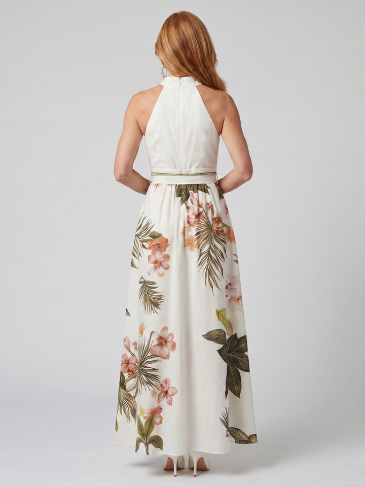 Pradera™ | Vestido Maxi Botánico con Cuello Halter Drapeado