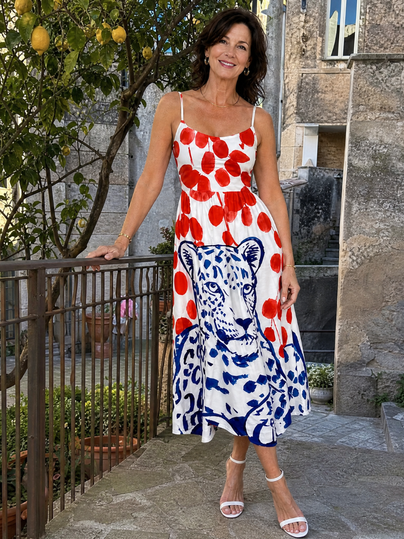 Zarelia | Vestido Midi con Estampado Gráfico de Leopardo