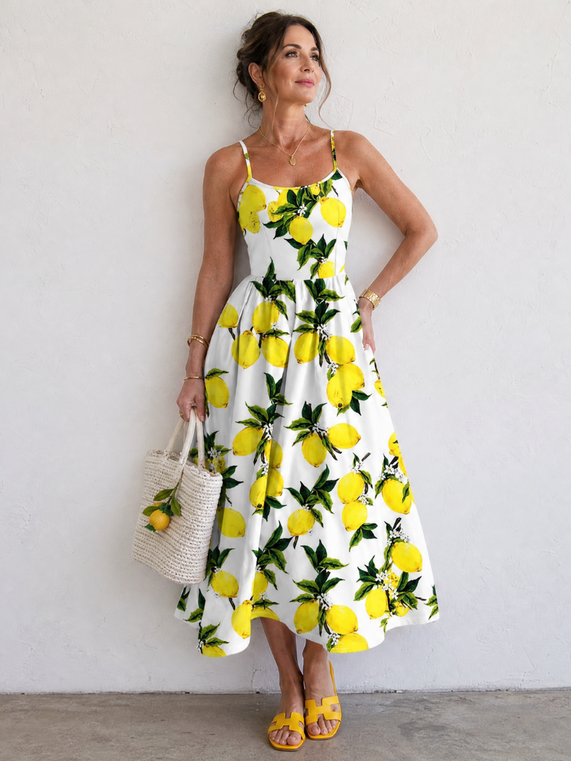 Limonelle | Vestido midi sin mangas con estampado de limones