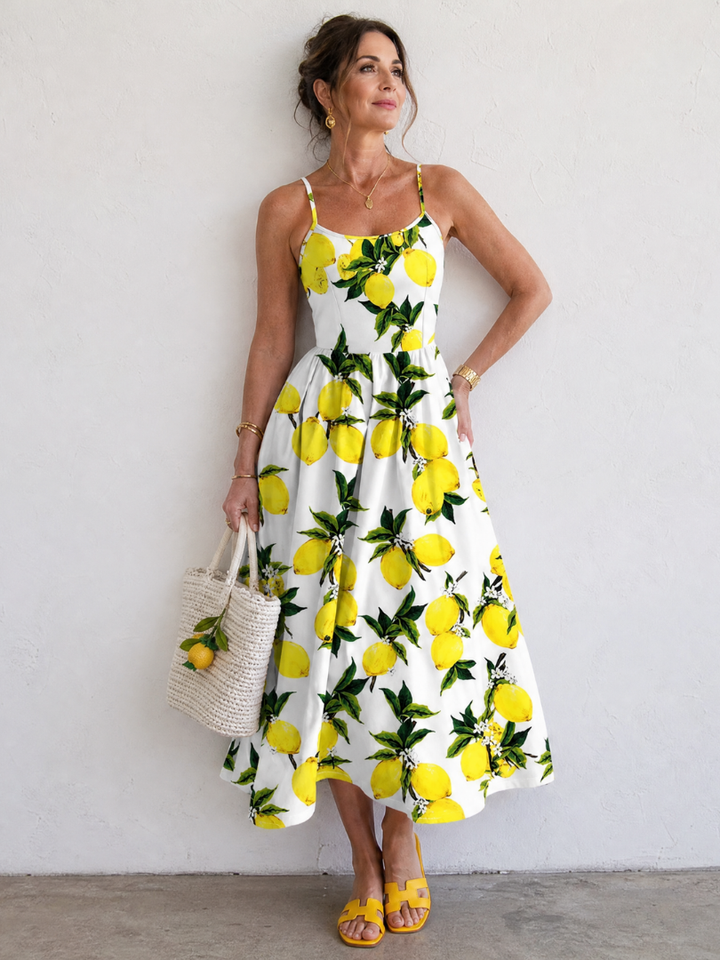 Limonelle | Vestido midi sin mangas con estampado de limones