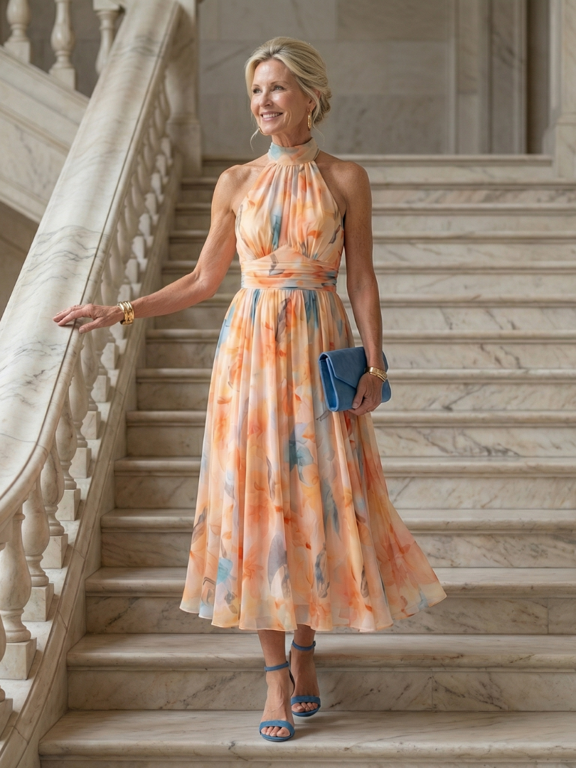 Elin | Vestido Midi con Cuello Halter Suave