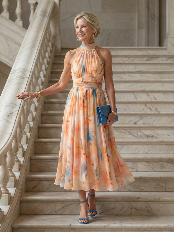 Elin | Vestido Midi con Cuello Halter Suave