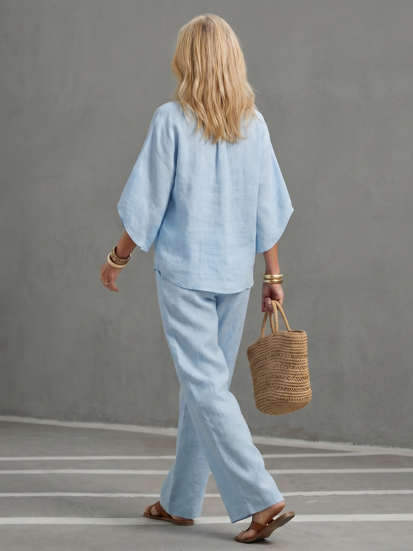 Amity™ | Conjunto túnica botones y pantalón recto