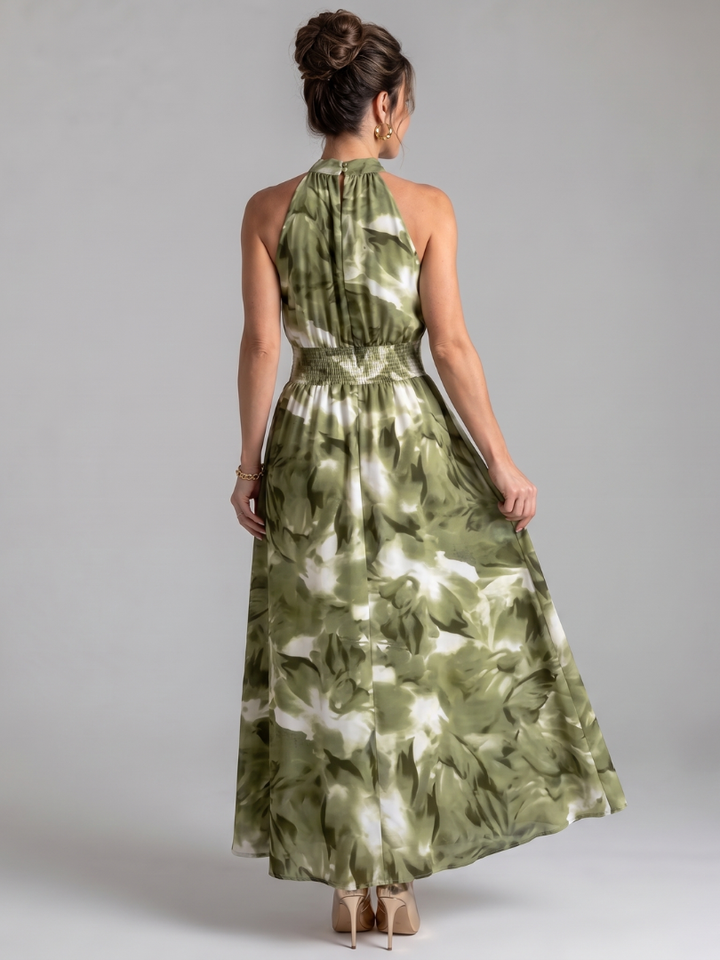 Olivia | Vestido Midi de Print Abstracto con Cintura Fruncida
