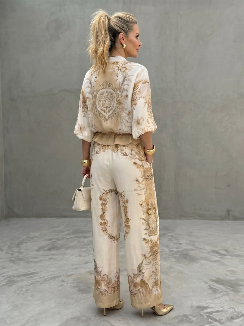 Indie™ | Conjunto blusa cremallera y pantalón estampado