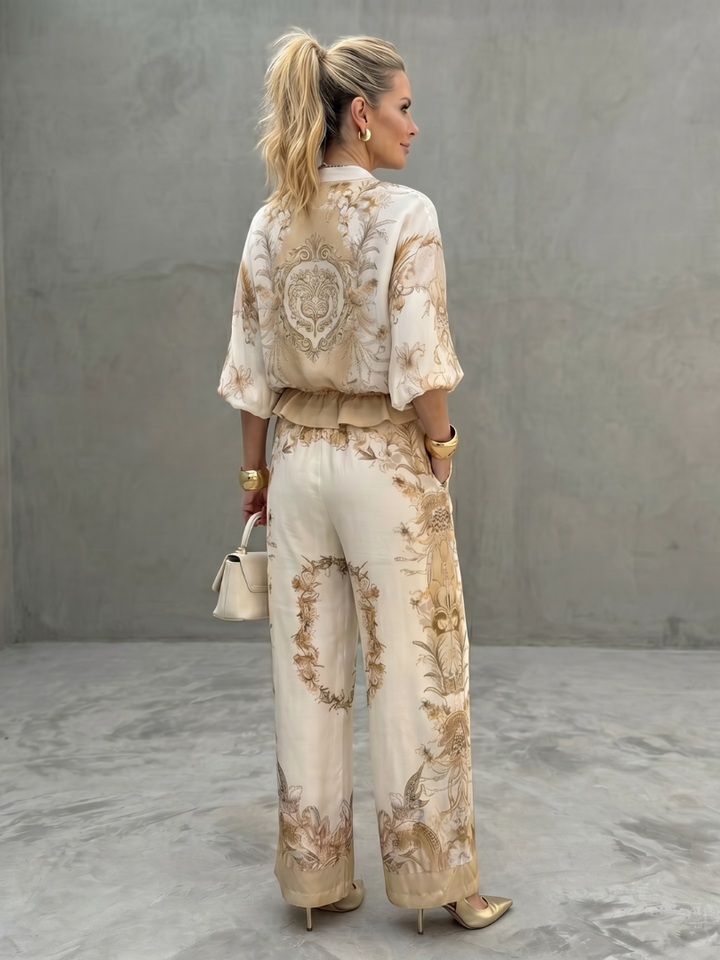 Indie™ | Conjunto blusa cremallera y pantalón estampado