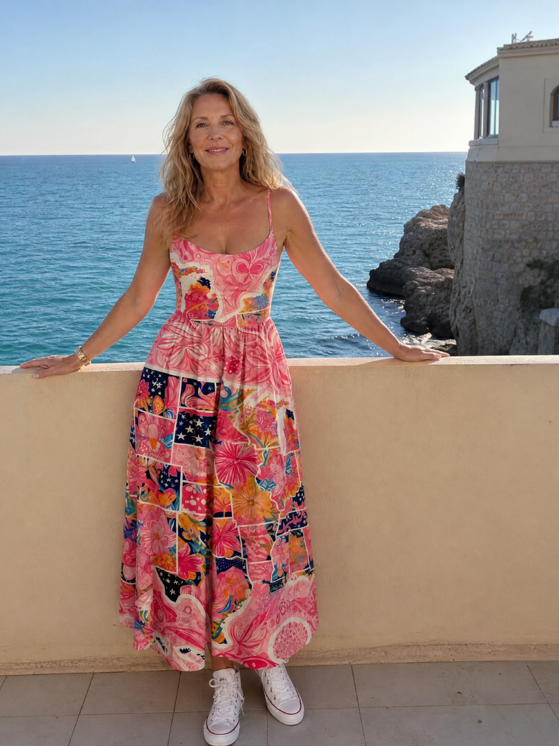 Valhala | Vestido Midi de Impresión Floral Patchwork