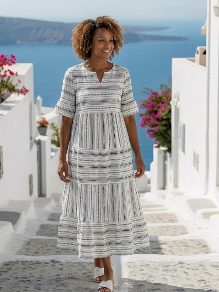 Paula | manga corta a rayas por capas vestido midi