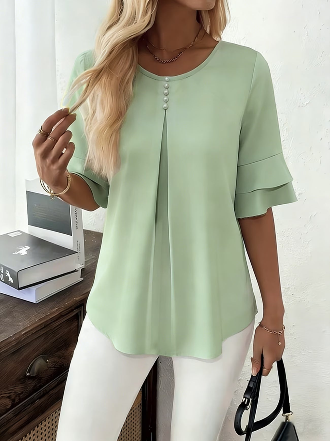 Clara™ | Blusa Fluida de Manga Volante