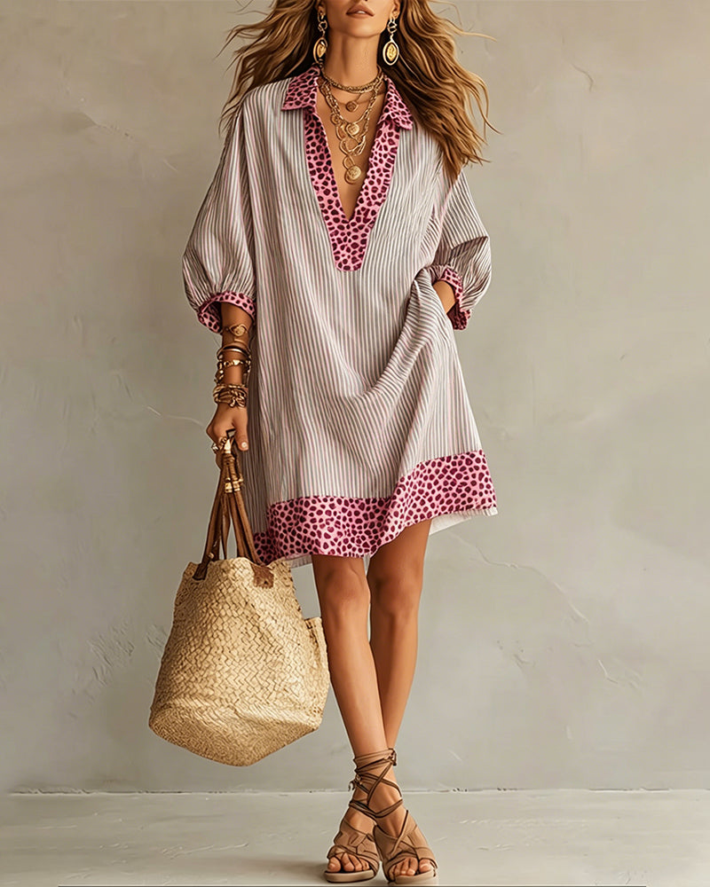 Vestido Camisero Leopardo Manga Abullonada