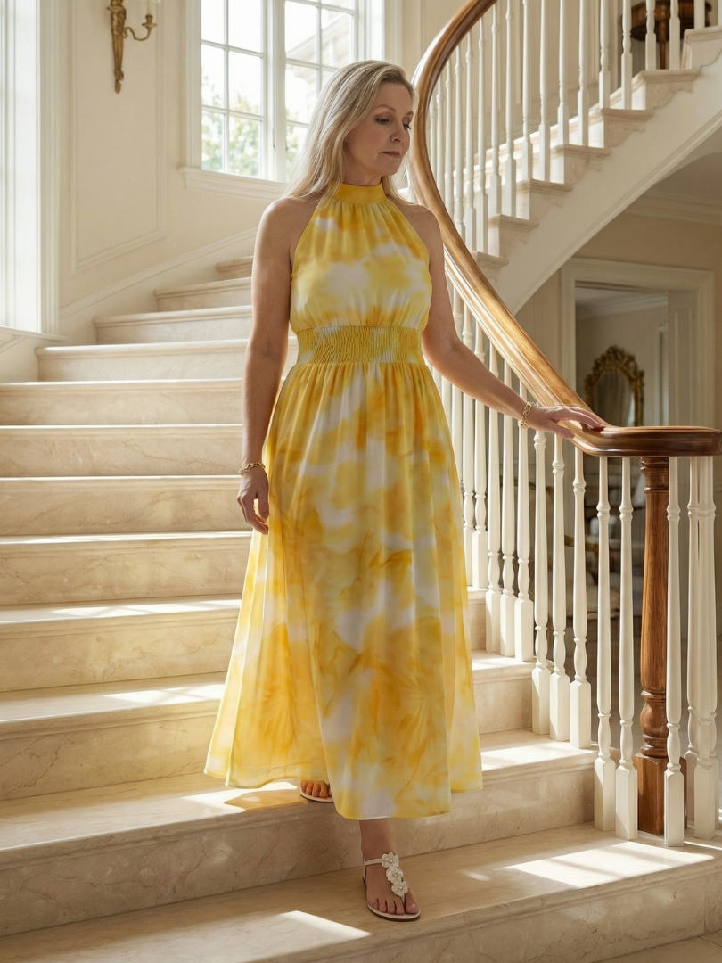 Sylin | Vestido Midi con Cuello Halter Arrugado