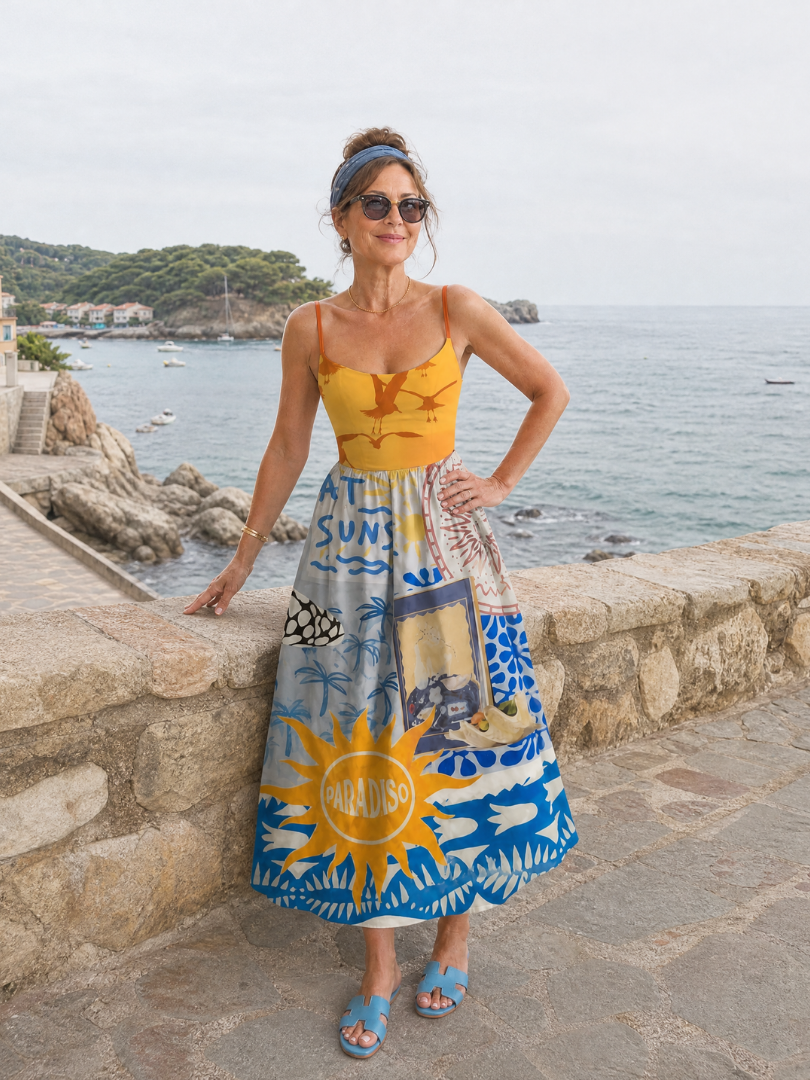 Zarman | Vestido Midi Sin Mangas con Estampado Costero