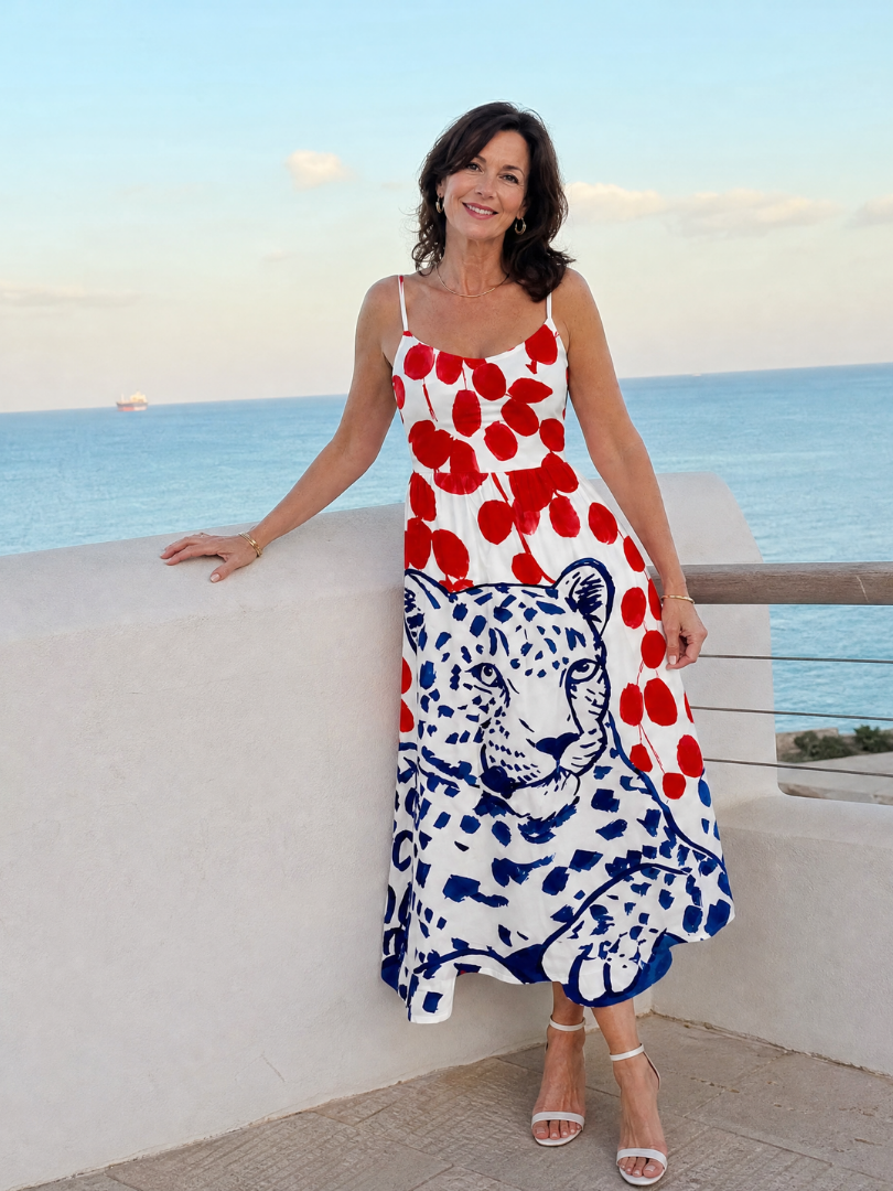 Zarelia | Vestido Midi con Estampado Gráfico de Leopardo